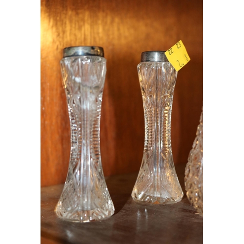 404 - SILVER TOPPED SUGAR SHAKER & 2 SILVER GLASS FLUTES?