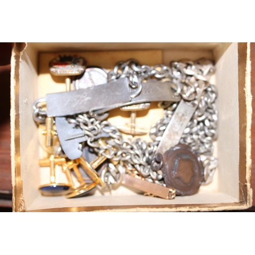 465 - BOX OF CUFFLINKS & MISC