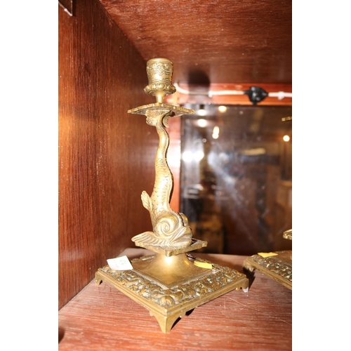 474 - 2 PAIRS OF BRASS CANDLE STICKS & 1 SINGLE