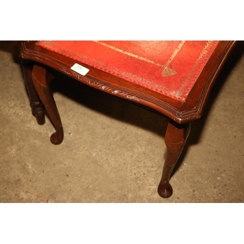 558 - SIDE TABLE, MAHOGANY COLOURING, RED LETHER WITH GOLD DETAILING