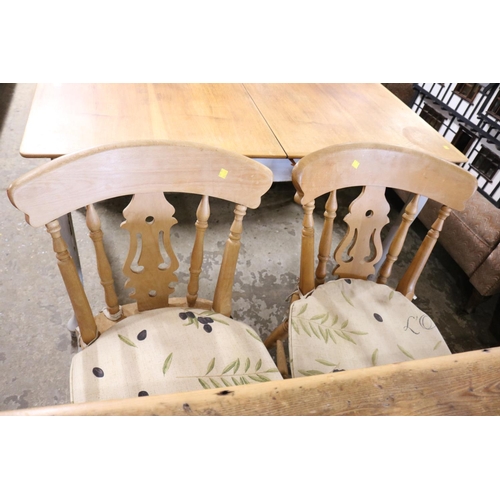 574 - SOLID WOOD TABLE MADE FROM OLD FOOTY STADIUM SEATING & 4 CHAIRS