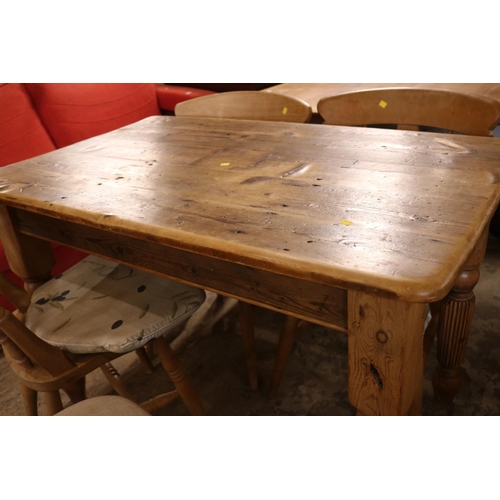 574 - SOLID WOOD TABLE MADE FROM OLD FOOTY STADIUM SEATING & 4 CHAIRS