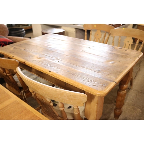 574 - SOLID WOOD TABLE MADE FROM OLD FOOTY STADIUM SEATING & 4 CHAIRS