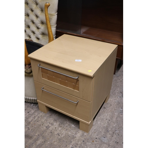 584 - 2 DRAWER, LIGHT PINE VANEER CABINET