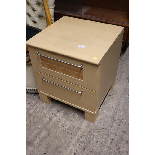 584 - 2 DRAWER, LIGHT PINE VANEER CABINET