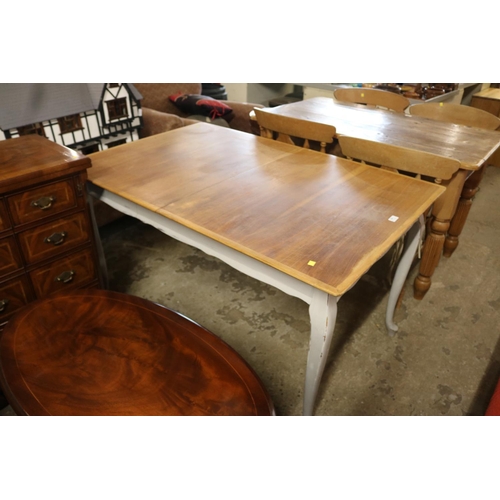 588 - DINING TABLE, WOOD TOP, GREEN LEGS