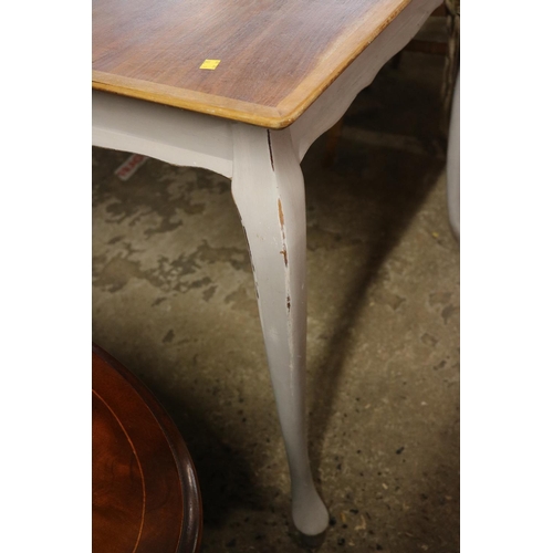 588 - DINING TABLE, WOOD TOP, GREEN LEGS