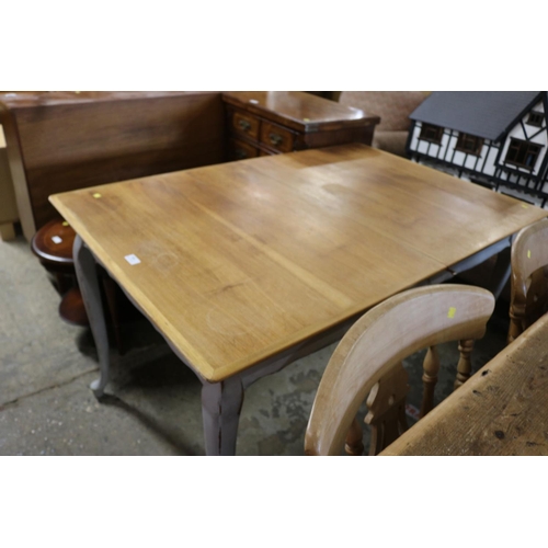 588 - DINING TABLE, WOOD TOP, GREEN LEGS