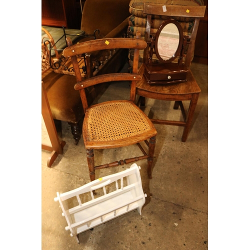 616 - 2 CHAIRS, MAGAZINE RACK & SMALL MIRROR WITH DRAWER