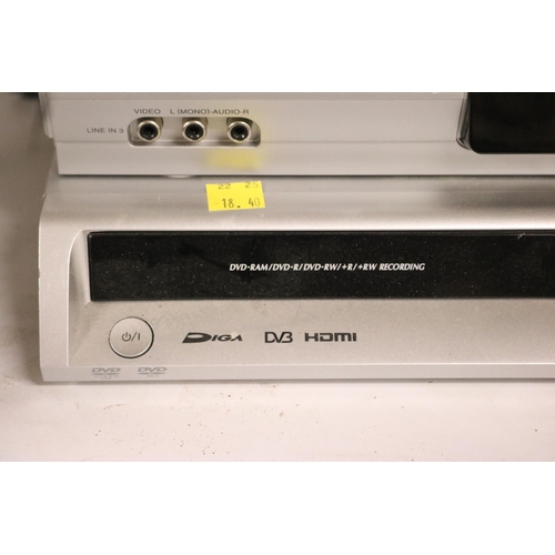 91 - PANASONIC DVD RECORDER, TOSHIBA VIDEO/DVD COMBI & HUMAX - NO REMOTES - WARRANTED UNTIL 12 NOON TUESD... 