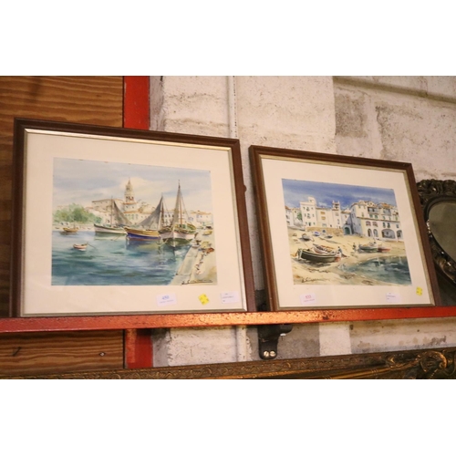 450 - 2 WATER COLOURS OF BOATS/HARBOURS - SIGNED