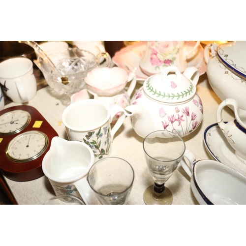 464 - QTY OF COLLECTABLES - CLOCKS, CUPS, BOWL, JUG, TUREEN INCL PORTMEIRION, ETC