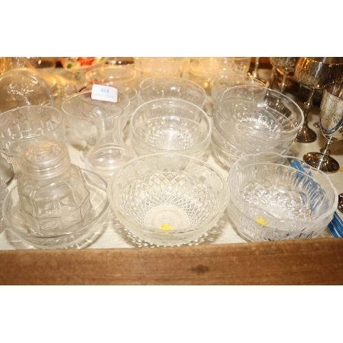 468 - QTY OF VARIOUS CUT GLASS/CRYSTAL WARE INC DESSERT BOWLS/BELLS/DECANTERS ETC