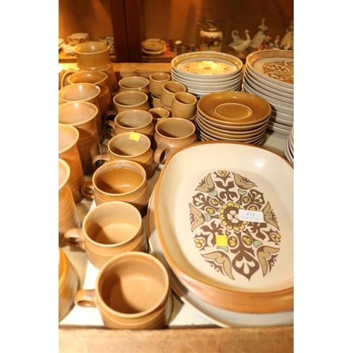 471 - QTY OF VARIOUS DENBY CROCKERY, INCL SERVING DISHES, PLATES, SOUP BOWLS, ETC