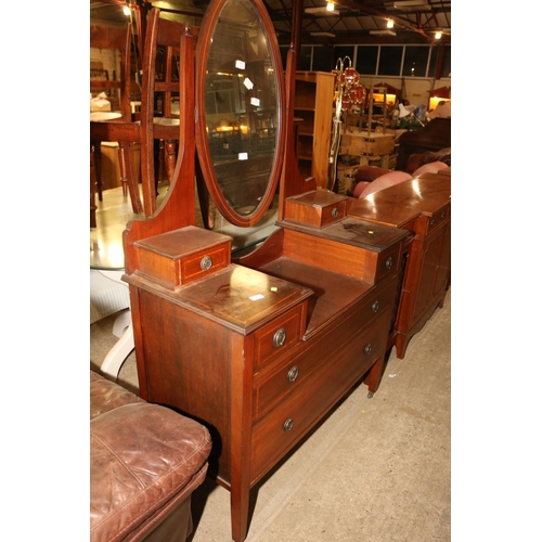 485 - MAHOGANY INLAID DRESSING TABLE WITH 2 LONG DRAWERS & 4 SHORT DRAWERS