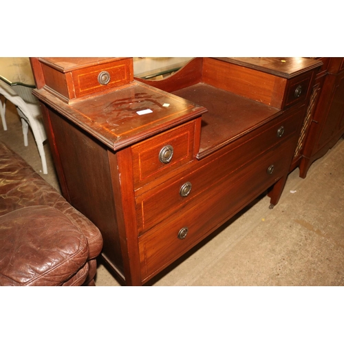 485 - MAHOGANY INLAID DRESSING TABLE WITH 2 LONG DRAWERS & 4 SHORT DRAWERS