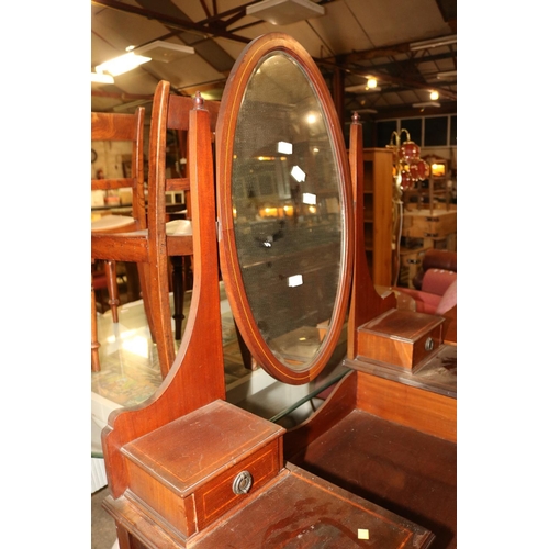 485 - MAHOGANY INLAID DRESSING TABLE WITH 2 LONG DRAWERS & 4 SHORT DRAWERS