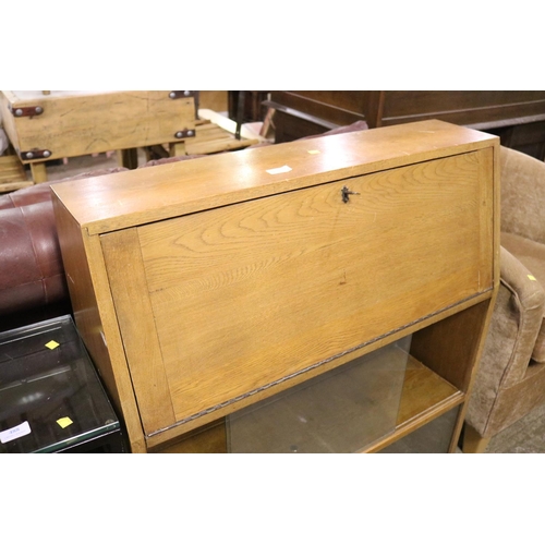 489 - OAK BUREAU WITH KEY