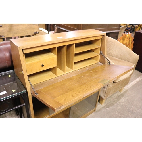 489 - OAK BUREAU WITH KEY