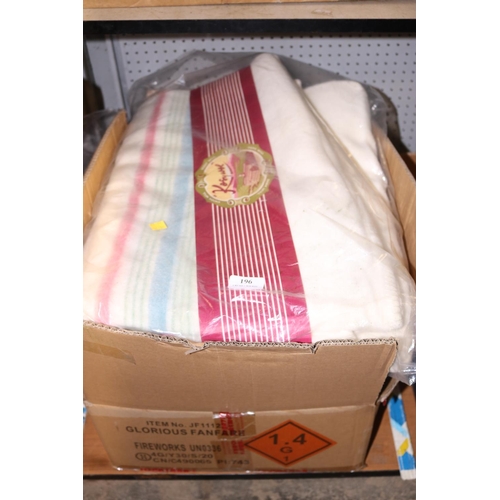 196 - BOX OF TABLE CLOTHS, QUILT COVERS, BED LINEN, ETC