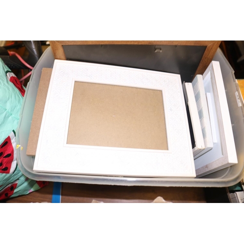 261 - BOX OF PICTURE FRAMES & 5 BOXES OF BOOKS