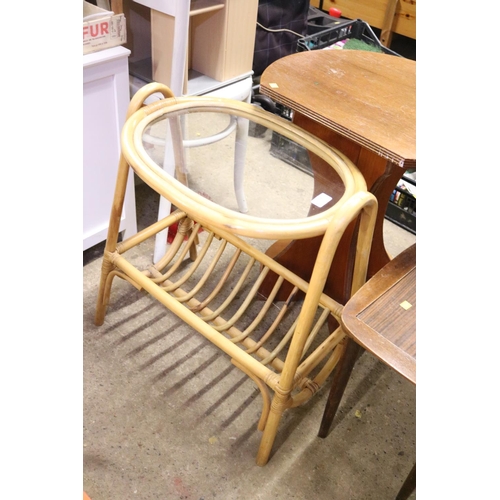 284 - GLASS TOPPED CANE TABLE, SIDE TABLE & 1 OTHER