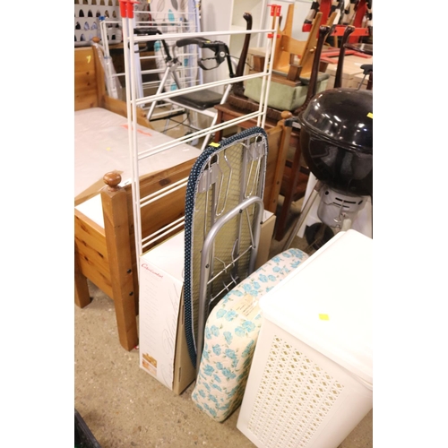 289 - LINEN BIN, IRONING BOARD, CLOTHES AIRER, ETC