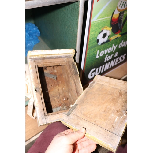 324 - ORIGINAL OUTSIDE WOODEN PHONE BOX & BT RED PHONE BOX MIRROR & ELECTRICAL TESTER IN LEATHER CASE