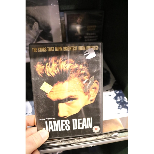 327 - JAMES DEAN, PICTURES & TIN PLATE & BOOKS