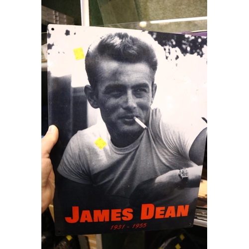 327 - JAMES DEAN, PICTURES & TIN PLATE & BOOKS