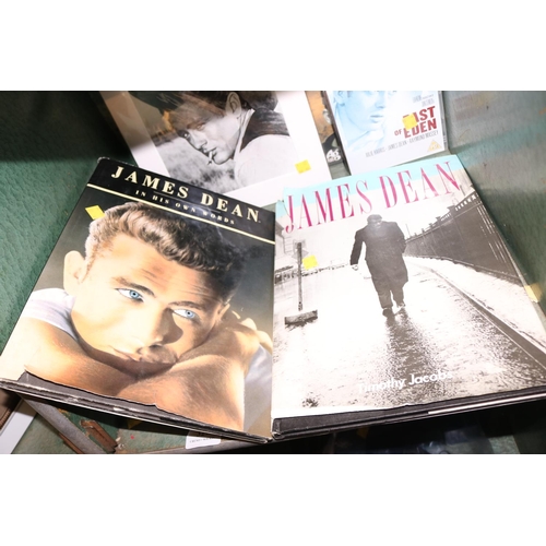 327 - JAMES DEAN, PICTURES & TIN PLATE & BOOKS