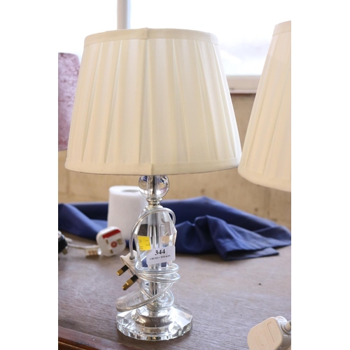 344 - GLASS TABLE LAMP & 2 SHADES - WARRANTED UNTIL 12 NOON TUESDAY FOLLOWING THE ABOVE SALE