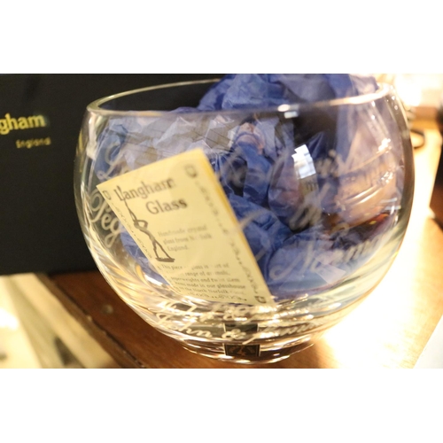 360 - BOXED LANGHAM GLASS CRYSTAL BOWL & GLASS CANDLE HOLDER