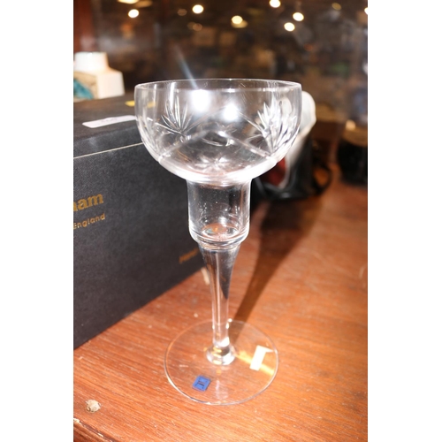 360 - BOXED LANGHAM GLASS CRYSTAL BOWL & GLASS CANDLE HOLDER