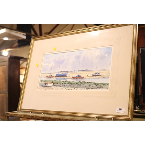 446 - SIGNED WATERCOLOUR, COASTAL SCENE