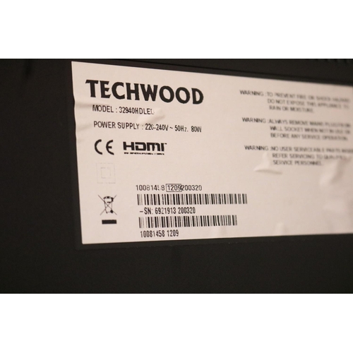 58 - TECHWOOD 32'' TV WITH REMOTE - WARRANTED UNTIL 12 NOON TUESDAY FOLLOWING THE ABOVE SALE