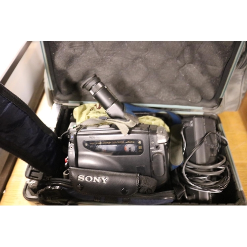 69 - PANASONIC VIDEO CAMERA, SONY VIDEO CAMERA, BAGS & CONTENTS - WARRANTED UNTIL 12 NOON TUESDAY FOLLOWI... 