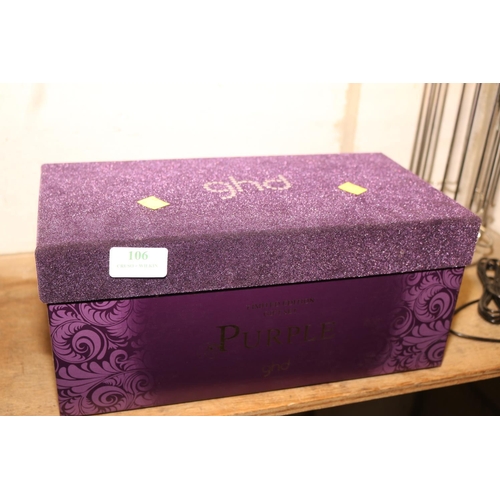 106 - GHD PURPLE NARROW HAIR STRAIGHTENERS IN GIFT BAG - WARRANTED UNTIL 12 NOON TUESDAY FOLLOWING THE ABO... 