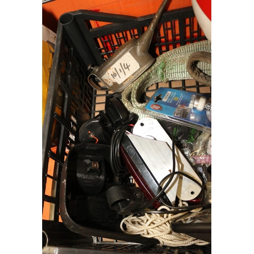 254 - BOX OF ASSORTED ITEMS, TOOL BOX & HELMET