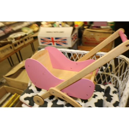 266 - KIDS WICKER BENCH & WOODEN PRAMS