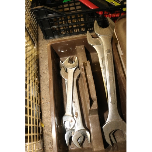 300 - 2 X BOXES OF ASSORTED TOOLS/LARGE SPANNERS ETC