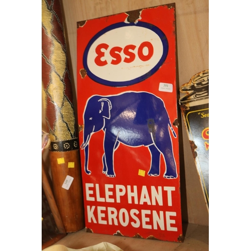 351 - VINTAGE ESSO ELEPHANT KEROSENE ENAMEL SIGN