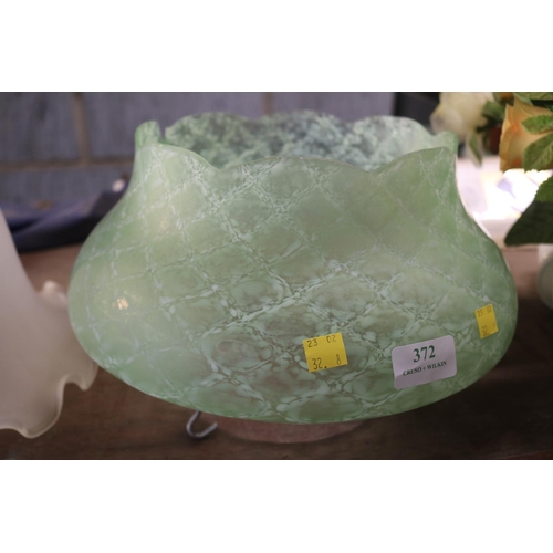 372 - VINTAGE GREEN GLASS LAMP SHADE A/F, 1 OTHER, WHITE