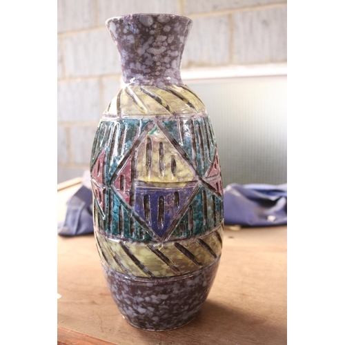 375 - UNUSUAL POTTERY VASE WITH GEOMETRIC DESIGN