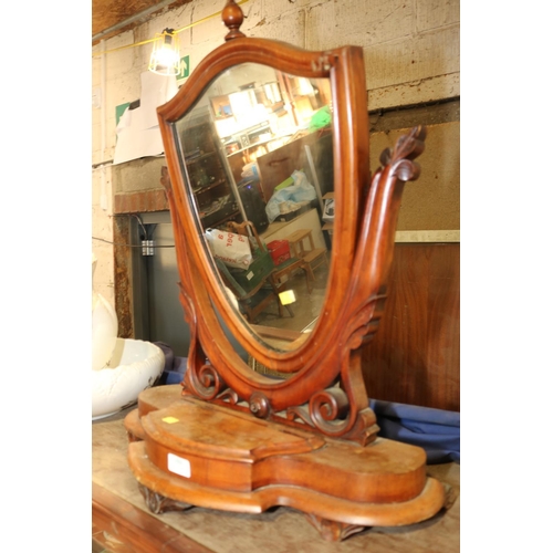 384 - SHIELD DESIGN MAHOGANY SWING MIRROR