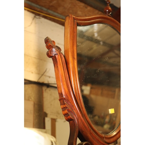 384 - SHIELD DESIGN MAHOGANY SWING MIRROR