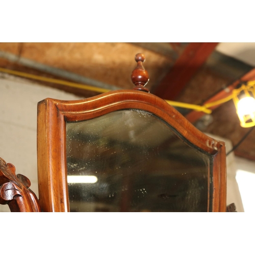 384 - SHIELD DESIGN MAHOGANY SWING MIRROR