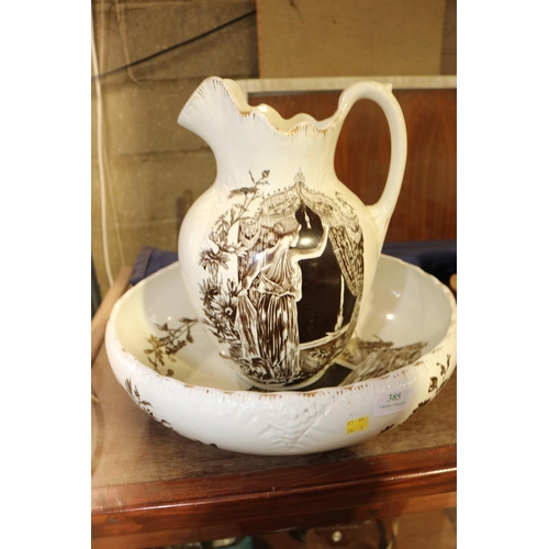 385 - DECORATIVE JUG & BOWL A/F