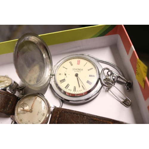 426A - TRAY WITH 3 WATCHES/SEKONDA POCKET WATCH