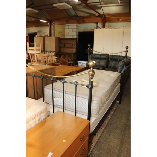 644 - BRASS BED FRAME & MATTRESS, & TRUCKLE BED & MATTRESS